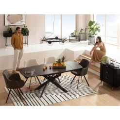 Ausziehtisch Twist Schwarz 120(30+30)X90Cm