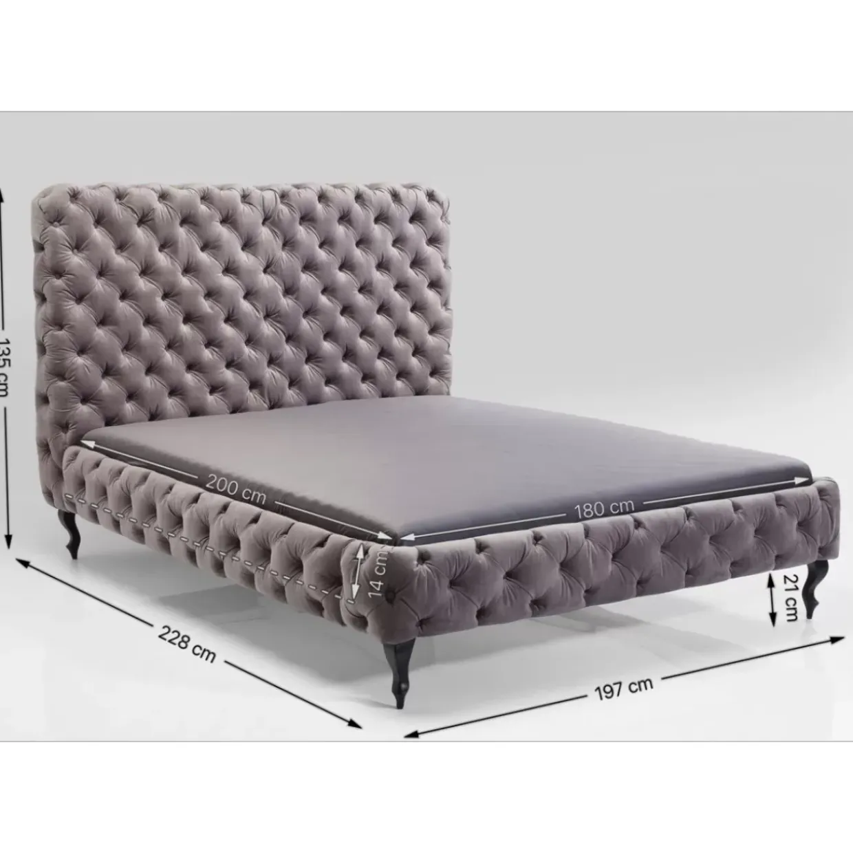 Bett Desire Hoch Silbergrau 180X200 Cm