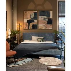 Bett East Side Cord Blau 160X200Cm