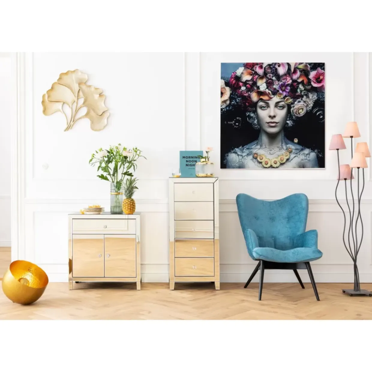 Bild Glas Flower Art Lady 120X120Cm