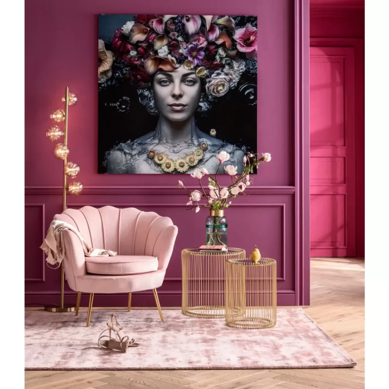 Bild Glas Flower Art Lady 120X120Cm