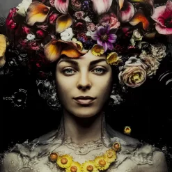 Bild Glas Flower Art Lady 80X80Cm