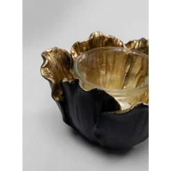 Teelichthalter Flower Bloom Schwarz Gold O10