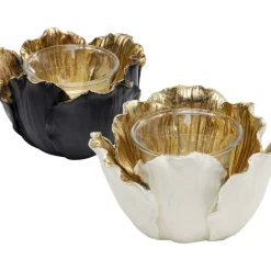 Teelichthalter Flower Bloom Schwarz Gold O10