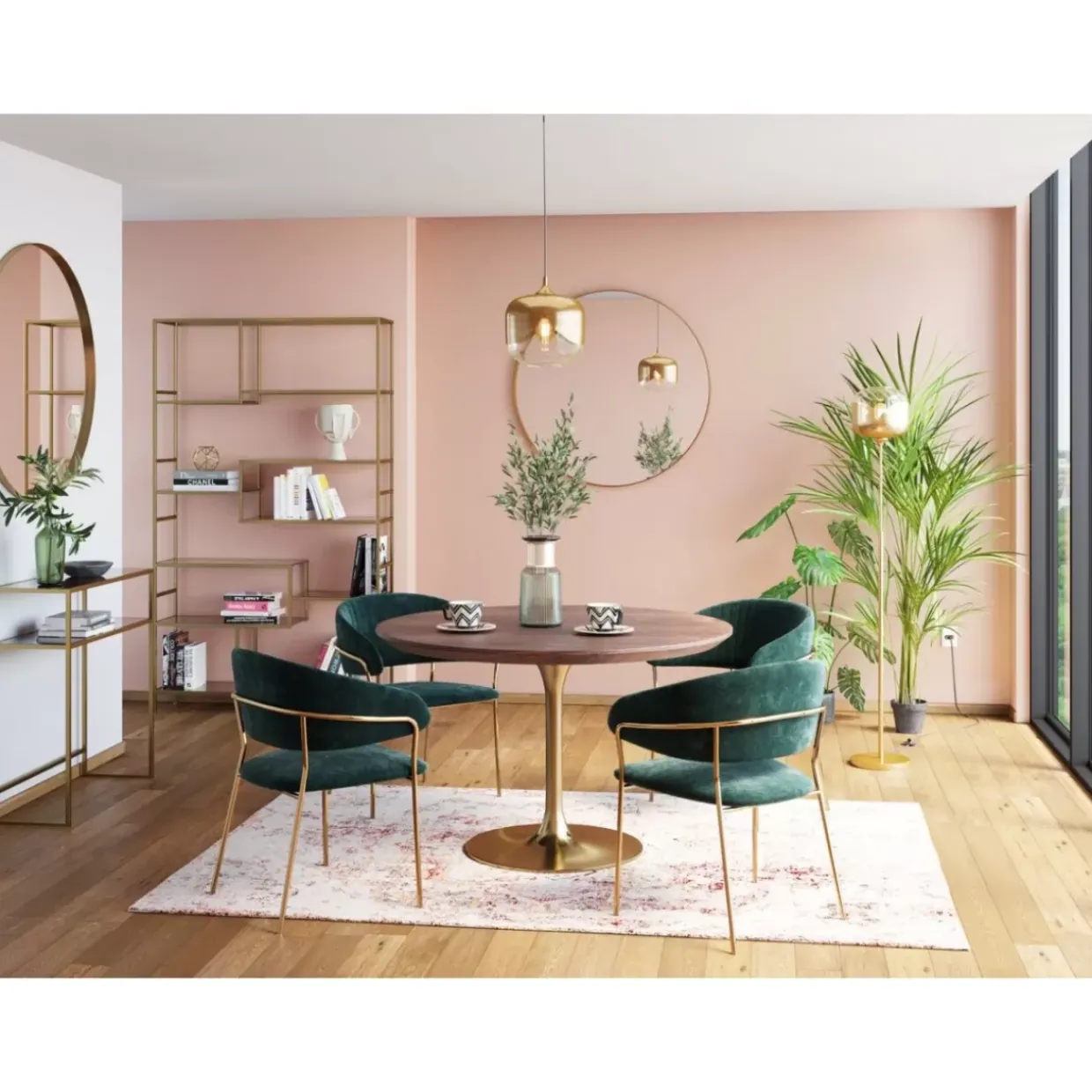 Tisch Invitation Set Walnus Messing O90Cm